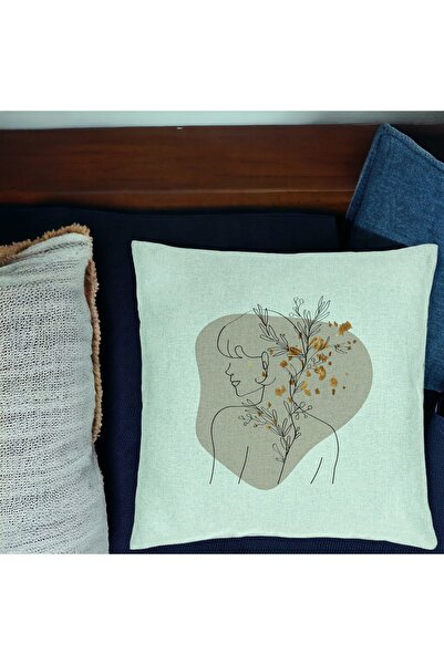 BEKZ Perna Decorativa, Model Corp Femeie si Flori, 40x40 cm, Verde Menta, Hus...