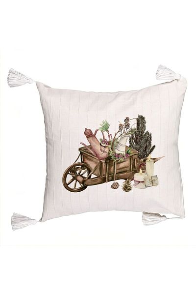 BEKZ Christmas themed decorative pillow with fringes, 18, 45x45 cm, Ecru, with zipper