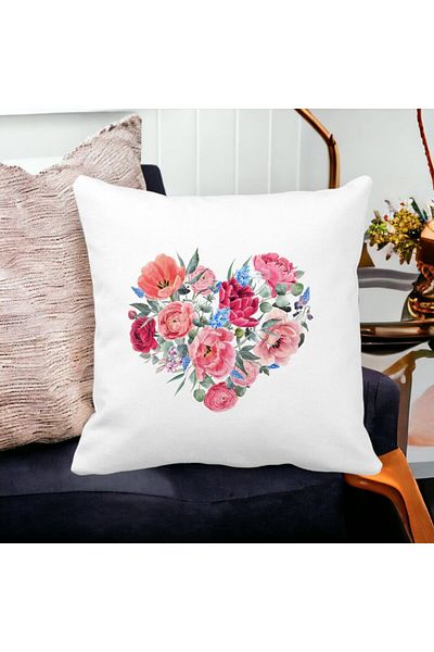 BEKZ Pillowcase, Heart Of Flowers, 40x40 Cm, White, Matte