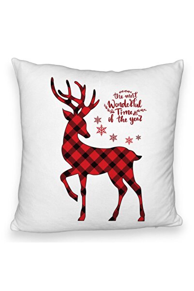 BEKZ Față de pernă pufoasă de Crăciun cu reni și text 2, 40x40 cm, albă
