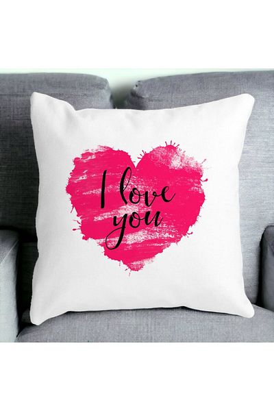 BEKZ Perna Decorativa Patrata I Love You, 40x40 cm, Alba, Mata, Husa Detasabila, Burduf