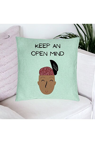 BEKZ Fata De Perna, Model Keep An Open Mind, 40x40 Cm, Verde Menta, Husa Detasabila