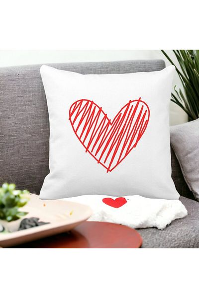 BEKZ Perna Decorativa Patrata Inimioara, 40x40 cm, Alba, Mata, Husa Detasabila, Burduf