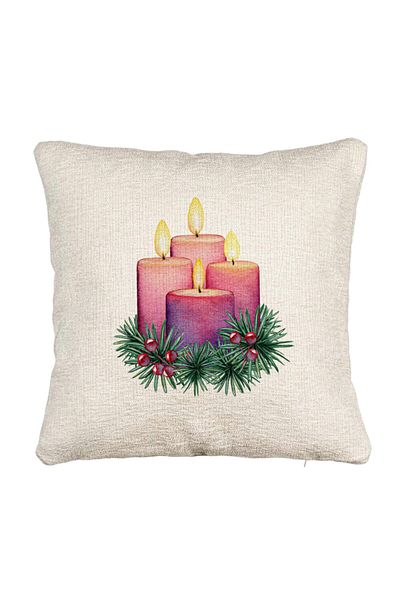 BEKZ Fata de perna Canapea cu tematica de Craciun, Lumanari 5, 40x40 cm, Cu fermoar
