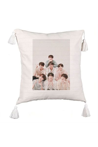 BEKZ BTS Army 7 Fringed Decorative Pillow, 45×45 cm, With zipper