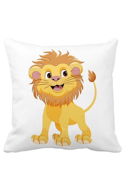 BEKZ Little Lion Children's Square Decorative Pillow, 40x40 cm, White, Matt, Removable Cover, Bellows