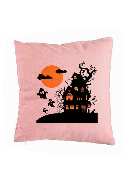 BEKZ Perna Decorativa cu motiv de Halloween 4, 40x40 cm, Roz, Husa Detasabila...