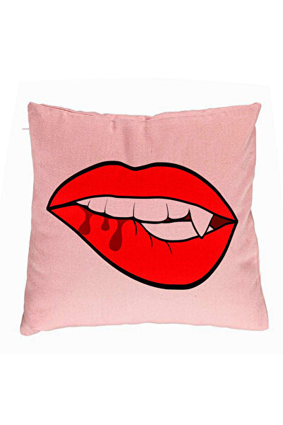 BEKZ Față de pernă, model cu buze feminine și dinți de vampir, 40x40 cm, roz