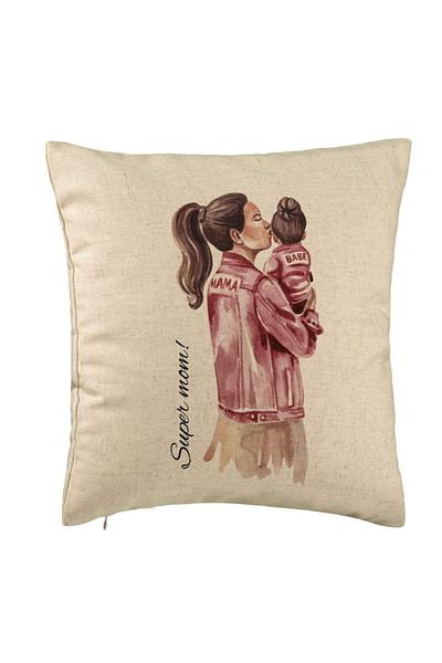 BEKZ Perna Decorativa, Model Super Mom &amp; Babe, 40x40 cm, Bej, Husa Detasabila, Burduf