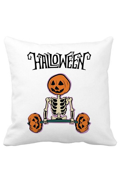 BEKZ Pillowcase With Halloween Skeleton 2 Motif, 40x40 Cm, White, Matte
