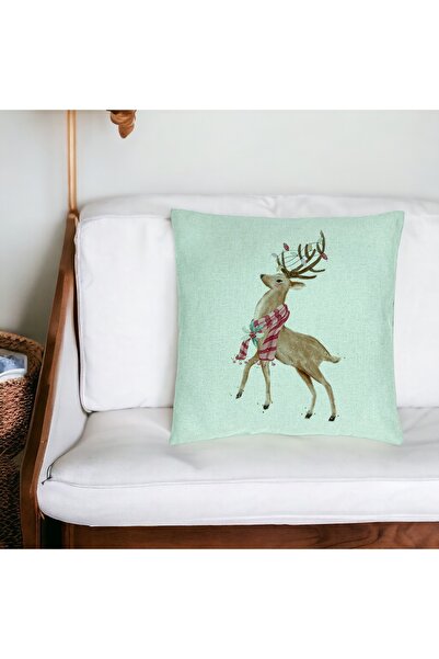 BEKZ Коледна декоративна възглавница с елени, 2 бр., 40x40 см, ментово зелено...