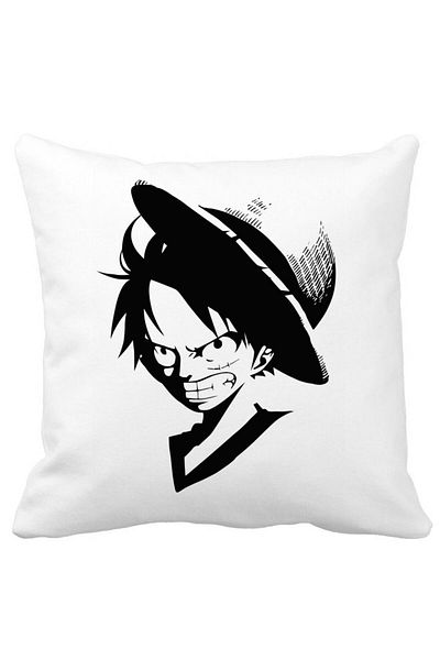 BEKZ Decorative Pillow with One Piece Luffy Black, 40x40 cm, White, Matte, Removable Cover, Bellows