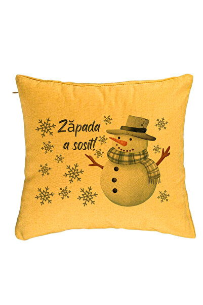 BEKZ Perna Decorativa de Craciun Om de Zapada si Text 2, 40x40 cm, Galben, Hu...