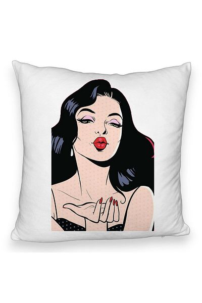 BEKZ Față de pernă pufoasă, model vintage Pop Art, 40x40 cm, albă