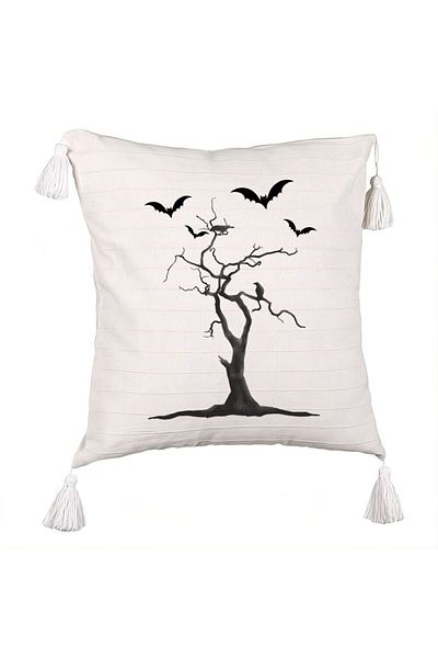 BEKZ Decorative Pillow with Fringes with Halloween Motif 3, 45x45 cm, Ecru, With Zipper