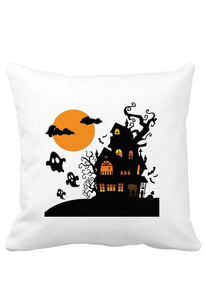 BEKZ Decorative Pillow with Halloween Motif 4, 40x40 cm, White, Matte, Removable Cover, Bellows