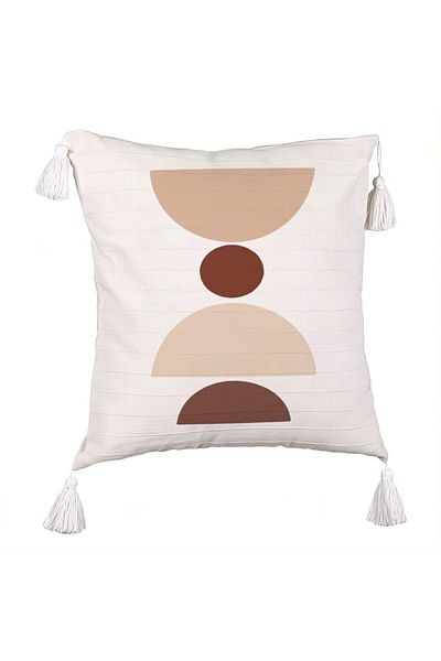 BEKZ Decorative Pillow with Fringes, Creative Abstract Pattern 4, 45x45 cm, Ecru, With Zipper