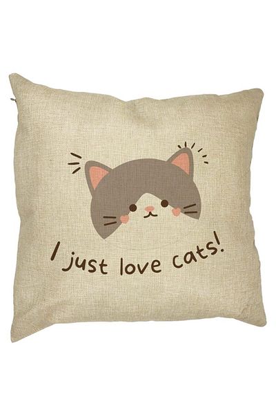 BEKZ Perna Decorativa Patrata I Just Love Cats, 40x40 cm, Husa Detasabila, Burduf