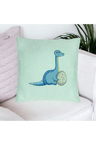 BEKZ Față de pernă, model pentru copii, dinozaur cu ouă, 40x40 cm, verde mentă