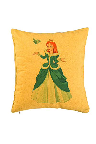 BEKZ Perna Decorativa, Model Printesa si Paserea, 40x40 cm, Galben, Husa Deta...