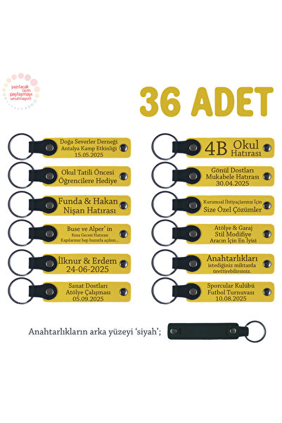 Miaju أصفر وأسود، هدية مصممة خصيصًا لمجموعة Campers، مجموعة من 36 قطعة، تذكار جلدي مع اسم مكتوب عليه