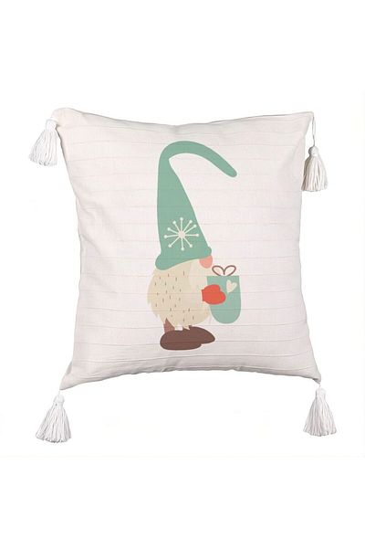 BEKZ Christmas themed fringed pillowcase, Gnome 4, 45x45 cm, Ecru, With zipper