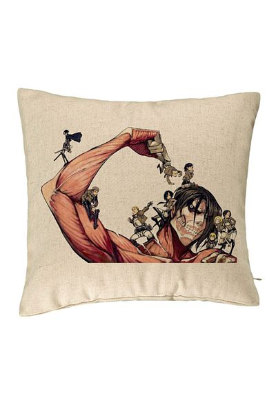 BEKZ Perna Decorativa cu Attack on Titan Giant, 40x40 cm, Bej, Husa Detasabila, Burduf