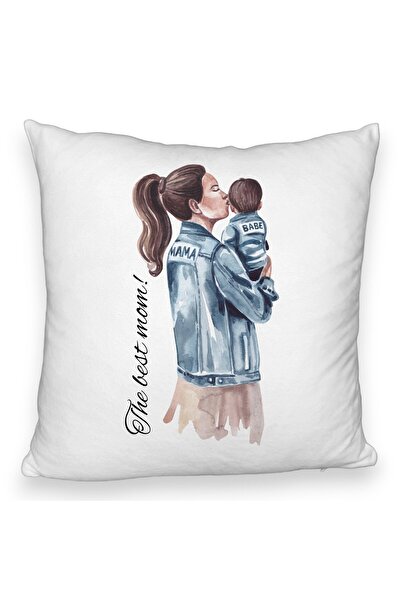 BEKZ Perna Decorativa Fluffy, Model The Best Mom 40x40 cm, Alba, Husa Detasab...