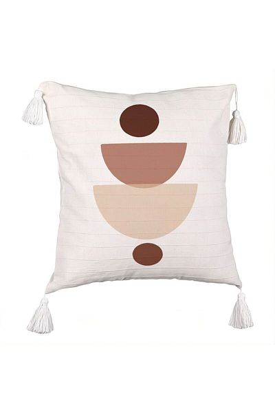 BEKZ Fringed Pillowcase, Creative Abstract Pattern 2, 45x45 cm, Ecru, With zipper