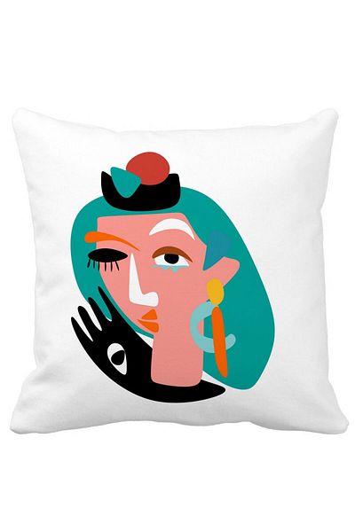 BEKZ Perna Decorativa, Picasso style, 40x40 cm, Alba, Mata, Husa Detasabila, Burduf