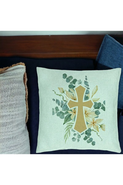 BEKZ Μαξιλαροθήκη, Λουλουδάτο Σχέδιο με Σταυρό, 40x40 Εκ., Πράσινο της Μέντας