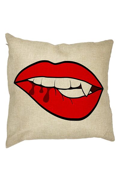 BEKZ Perna Decorativa Buze Femeie si Dinte de Vampir, 40x40 cm, Husa Detasabila, Burduf
