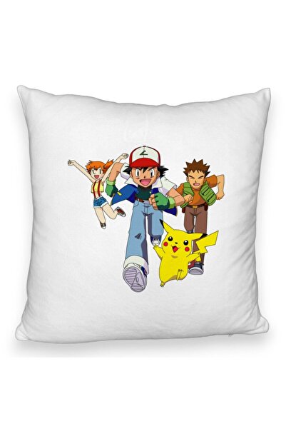 BEKZ Perna Decorativa Fluffy cu Pokemon Pikachu, 40x40 cm, Alba, Husa Detasab...