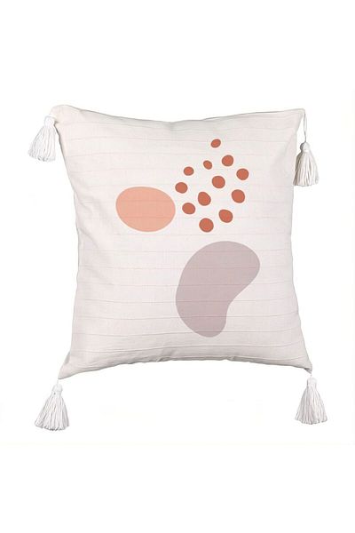 BEKZ Fringed Pillowcase, Abstracta 11 Model, 45x45 cm, Ecru, With zipper
