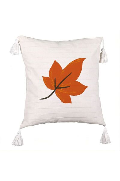 BEKZ Fringed Pillowcase Autumn Leaf, 45x45 cm, Ecru, With zipper