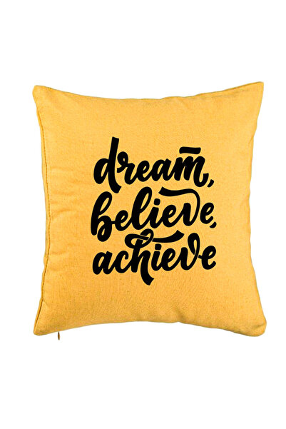 BEKZ Față de pernă, model Dream Believe Achieve, 40x40 cm, galben