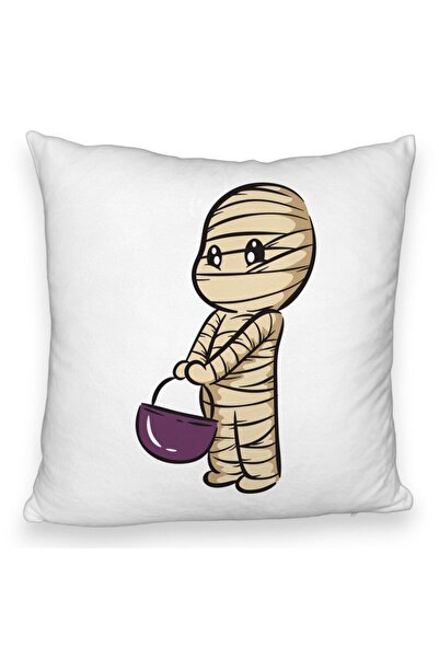 BEKZ Față de pernă pufoasă cu motiv de mumie de Halloween 1, 40x40 cm, albă