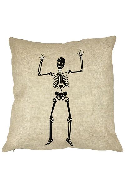 BEKZ Perna Decorativa cu motiv Sechelet de Halloween 1, 40x40 cm, Husa Detasabila, Burduf