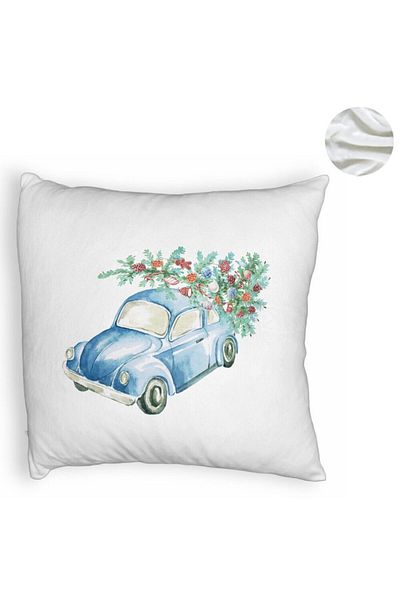 BEKZ Fluffy Decorative Pillow with Christmas Theme, 21, 40x40 cm, White, Removable Cover, Bellows