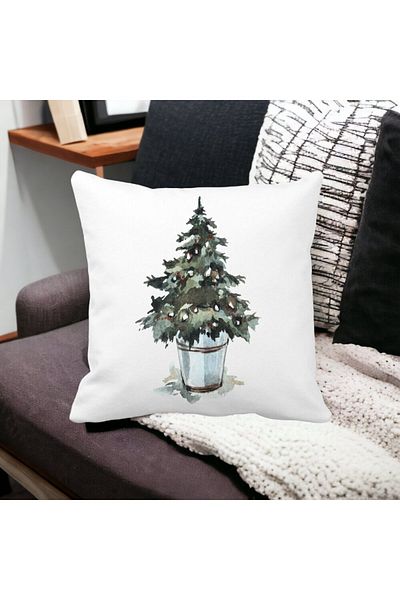 BEKZ Perna Decorativa cu tematica de Craciun, Brad 1, 40x40 cm, Alba, Mata, Husa Detasabila, Burduf