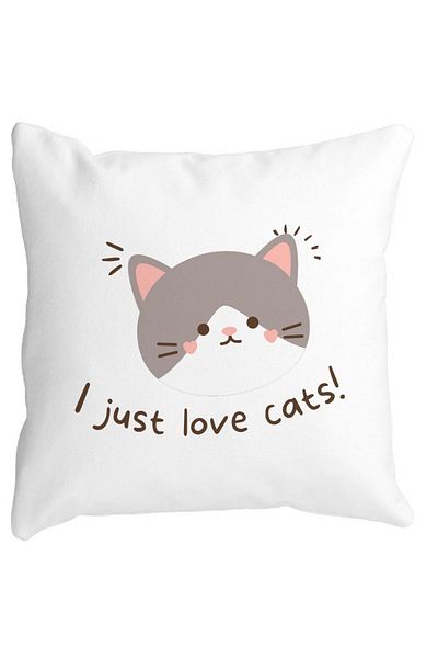 BEKZ Square Pillowcase I Just Love Cats, 40x40 Cm, White, Matte