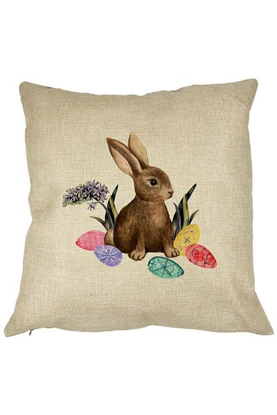BEKZ Perna Decorativa Patrata Iepurasul de Paste, 40x40 cm, Husa Detasabila, Burduf