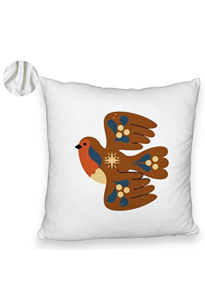 BEKZ Față de pernă pufoasă, model păsări, 40x40 cm, albă