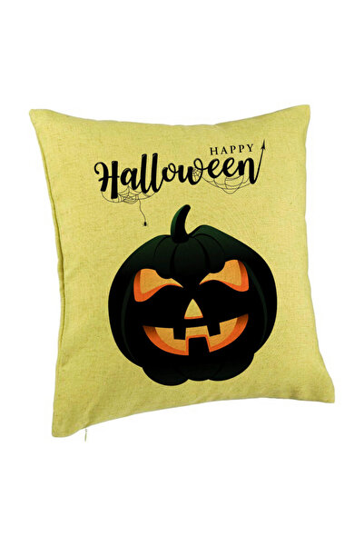 BEKZ Perna Decorativa cu motiv Dovleac de Halloween si Text, 40x40 cm, Verde,...