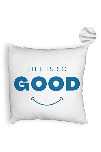 BEKZ Perna Decorativa Fluffy, Model Life is So Good, 40x40 cm, Alba, Husa Detasabila, Burduf