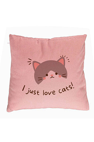 BEKZ Μαξιλαροθήκη, Pattern I Just Love Cats, 40x40 εκ., Ροζ, Αφαιρούμενο Κάλυμμα