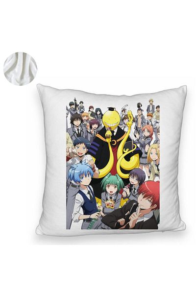 BEKZ Perna Decorativa Fluffy cu Assasination Classroom, 40x40 cm, Alba, Husa Detasabila, Burduf