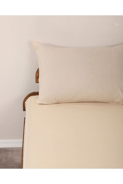 Lio20 Fitted Cotton Fabric Bed Sheet and Pillow Case Set-Elastic-Fade Resistant-Beige