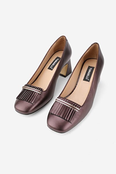 TUNAELLİ KADIN BORDO HAKİKİ DERİ 35-41 NUMARA ORTA TOPUKLU KLASİK AYAKKABI