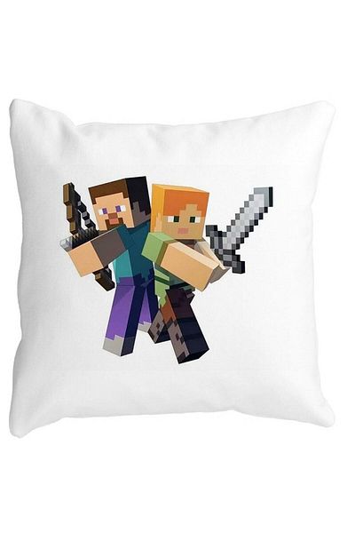 BEKZ Minecraft Square Decorative Pillow, 40x40 cm, White, Matte, Removable Cover, Bellows